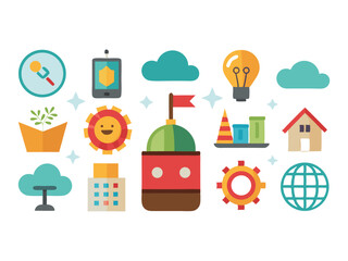Colorful flat design icons set isolated on white background
