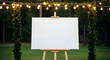 © suwannee - Blank canvas, Easel, String lights, Blank Canvas on Easel Under String Lights