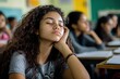 © Iftikhar alam - Latin students engage in classroom learning while one female student appears tired and distracted, Latin students in the classroom female student tired in class