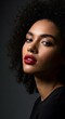© narumiaegis - Portrait of a Beautiful Young Woman with Curly Hair and Red Lipstick