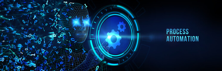 Business process automation, industrial technology innovation, optimization concept. 3d illustration