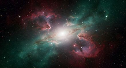 Wall Mural - spectacular cosmic view of a galaxy with bright core and colorful nebulae