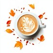 © Dariya - Warm Autumn Latte Art with Falling Leaves on White Background
