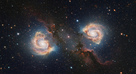 Wall Mural - stunning view of two spiral galaxies merging in the vast expanse of space