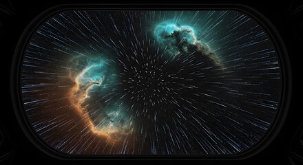 Wall Mural - view from a spaceship window: a stunning perspective on cosmic nebulae and space