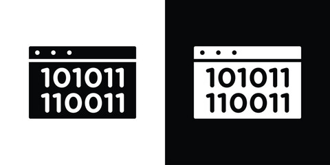 Binary code icon in flat black solid vector set