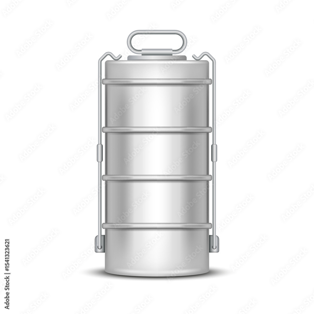Stainless steel tiffin carrier with four containers front view isolated ...