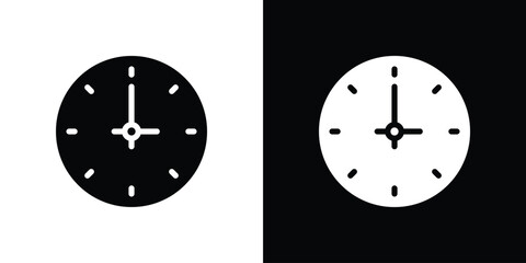 Clock face icon in flat black solid vector set