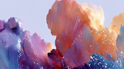 Abstract 3D Render of Layered Mountain Ridges with Vibrant Gradient Colors and Glossy Highlights, Modern Background Design