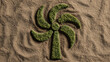 © Tanakorn - Reduce carbon impact with green wind energy symbol made of moss on sand, promoting sustainability and eco friendly solutions