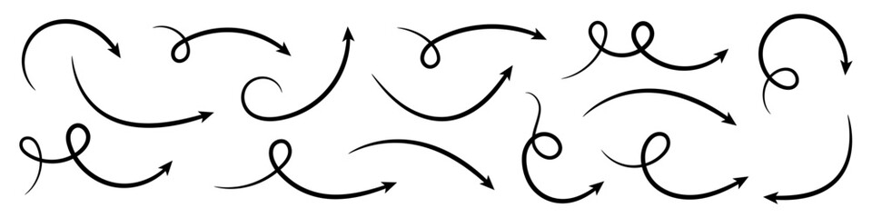 Wall Mural - curved arrows. set of hand drawn arrows.