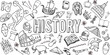 © doom.ko - Symbols of history doodle set. Collection of hand drawn Illustration. background Banner