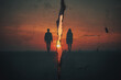 © sahruddin - The silhouette of a man and a woman each walking away from their partner, implying the meaning of separation.
