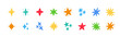 © Elena Pimukova - Doodle glitter twinkle star icons set. Hand drawn shine star burst symbol. Sketch magic blink collection. Color doodle spark shape icons. Vector illustration on white background.