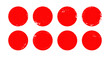 © babayuka - Japan brush art. Red circle sun symbols. Japanese flag vector stamps. Grunge round ink red brushstrokes. Chinese calligraphy hand-drawn texture. Grungy circles, traditional sun symbol stamp sticker bg
