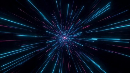 Wall Mural - Glowing neon light streaks converge to the center against a dark, cosmic background