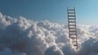 © sergiokat - Wooden Ladder Reaching Upward Through Fluffy Clouds Under a Clear Blue Sky
