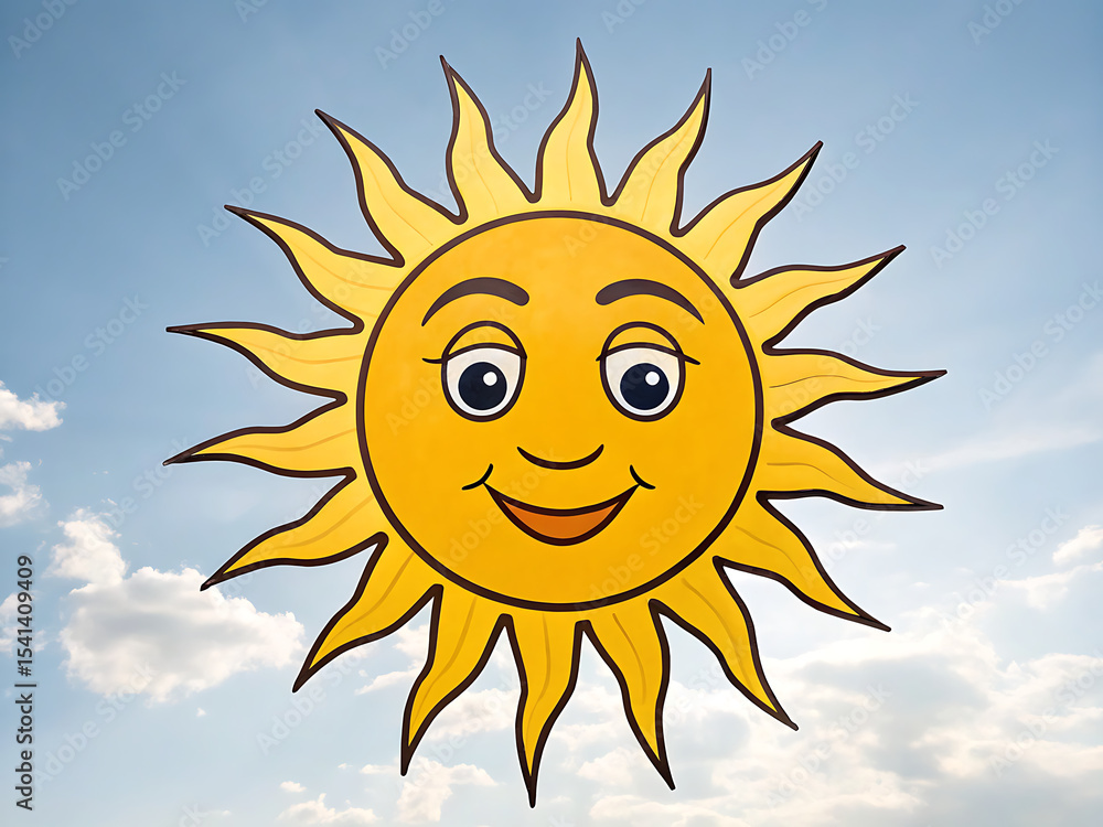 Cute cartoon sun with smiling face and radiant yellow rays Stock Photo ...