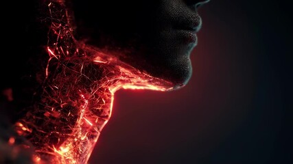 Wall Mural - energy flows through the veins and arteries of a human neck, visualized as glowing red lines, creati