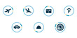 © profortuna.space - Set of Airport Icons for Travel Infographic or Website. Modern vector icon set featuring airport and travel services, ideal for airline websites, infographics, booking platforms, and mobile apps.