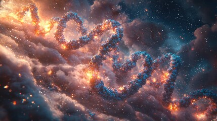 Wall Mural - DNA helix in a fiery nebula