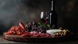Rustic charcuterie board with wine