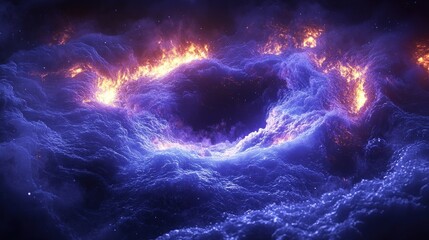 Wall Mural - Fiery, swirling nebulae form a ringed void in space