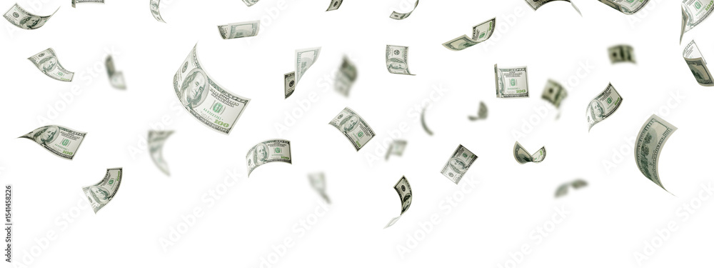Floating of 100 dollar bill on white Stock Photo | Adobe Stock