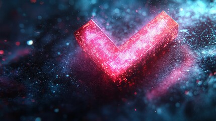 Wall Mural - Glowing, vibrant red checkmark symbol,  3D effect, dark background