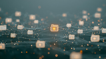 Wall Mural - digital file network: conceptual visualization of digital files and interconnected network in the on