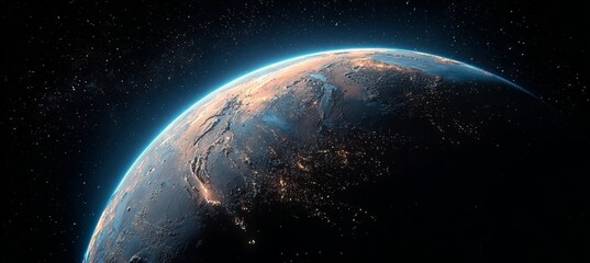 Wall Mural - breathtaking aerial view of earth showcasing city lights, continents, and starry universe beyond