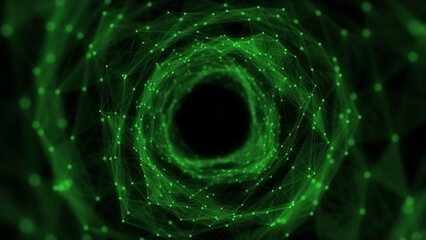 Wall Mural - cyber tunnel consisting of moving glowing points. futuristic infinite space background. concept of d