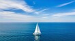 © Slamat - A serene image of a white boat gently floating on a calm blue ocean, under a clear blue sky. This evokes feelings of peace, freedom, and tranquil marine travel.