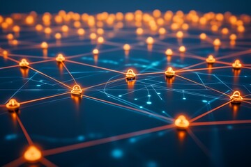 network connection with glowing nodes and lines represents digital connectivity