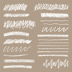 Wall Mural - Realistic Chalk Drawn Sketch. Set of Design Elements White Emphasises Isolated on Craft Paper.