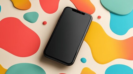Modern Smartphone Mockup on Vibrant Abstract Background Displaying a Blank Screen for App Presentation or Mobile Design