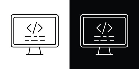 Display code icon design. simple stroke line vector icon set