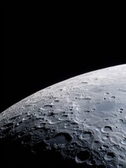 Wall Mural - Detailed view of the lunar surface showcasing craters and texture against a black backdrop