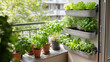 © Aillusionist - Balcony herb garden thriving in sunny pots and wall planters. Ideal for gardening blogs, home decor websites, and lifestyle magazines.