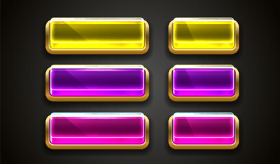 Wall Mural - Light button, frame label, event bar casino, gold buttons with color. Vector illustration