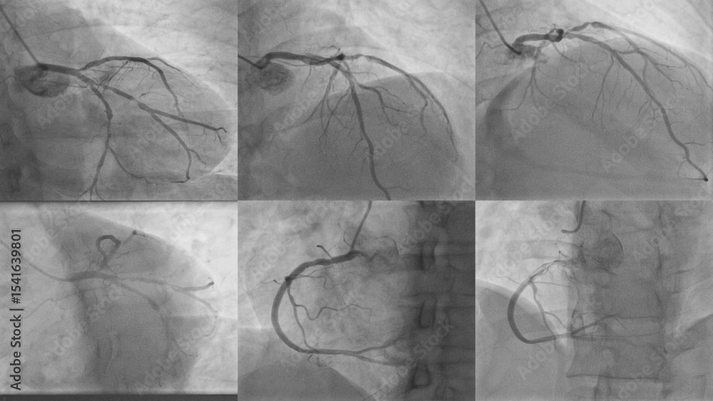 Normal Labelled Angiogram Medical X-ray: Coronary Angiogram Showing Normal Left and Right ...