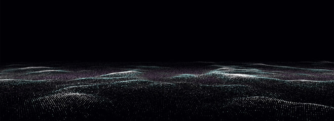 Wall Mural - abstract vector technology colors wave with motion glowing dots. dark cyberspace in digital backgrou