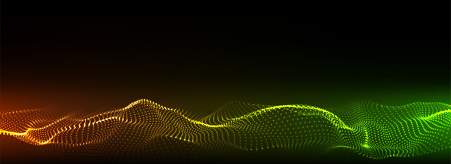 Wall Mural - abstract vector technology colors wave with motion glowing dots. dark cyberspace in digital backgrou