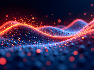Wall Mural - particle space lines background 3d rendering, background of abstract polka dot particles with techno