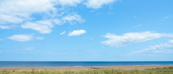 Wall Mural - sky blue and sea water panorama landscape for summer background,spring sky with abstract cloud shape