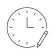 © gentle studio - Clock With Pencil Line Icon. Time Management, Scheduling, And Planning Outline Symbol. Task Organization And Productivity Enhancement. Editable Stroke. Isolated Vector Illustration