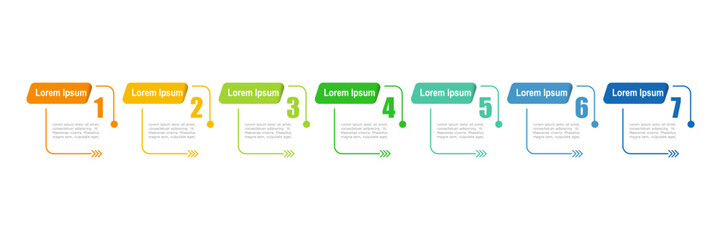 Wall Mural - For business concept with 7 steps infographics,  multicolor shape,  design for workflow layout, diagram, annual report, web design. vector