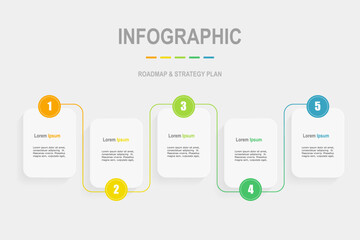Wall Mural - For business concept with 5 steps infographics, rectangle shape with multicolor label ,design for workflow layout, diagram, annual report, web design. vector