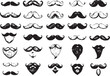 © atonu - Set of isolated vector facial hair styles on white background. Beards and mustaches types big collection. Silhouette vintage beard and mustache. Hipster style emblems, icons, labels.