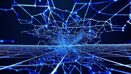 Wall Mural - abstract dark blue digital background with sparkling blue light particles and areas with deep depths